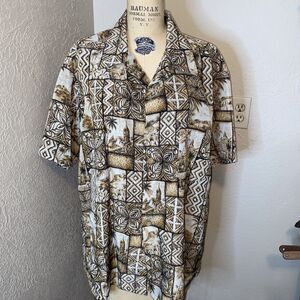 Ten2One Shirt Mens Large XL Hawaiian Island Palm Tree Short Sleeve Button Up